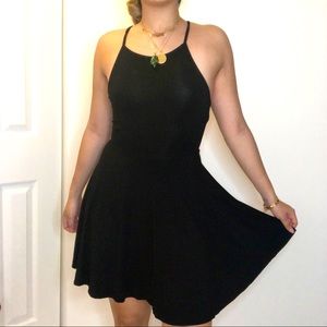 Black Skater Dress with lace/ Tie Up Back